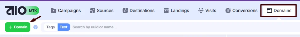 Domains section.