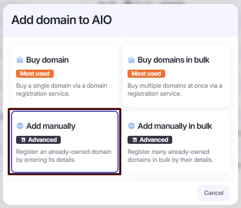 Add domain to AIO window.