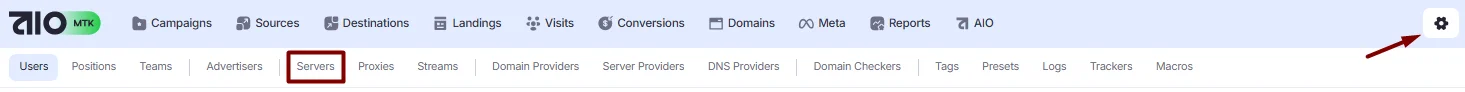 Servers section.