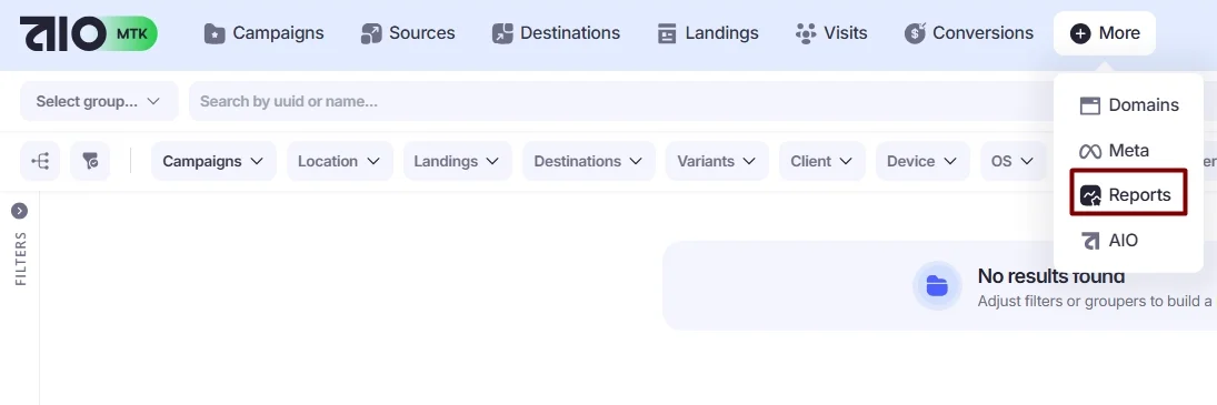 Empty Report page.