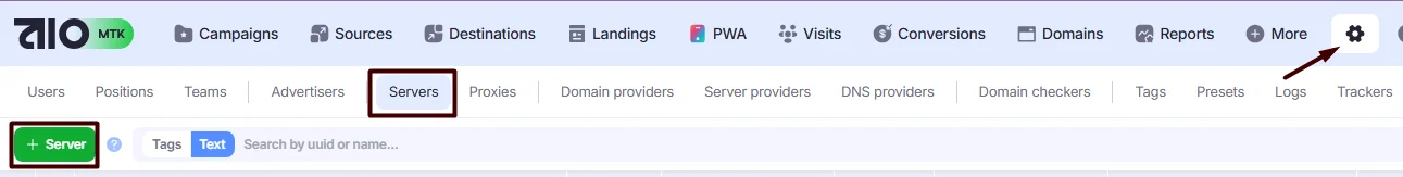 +Server button.