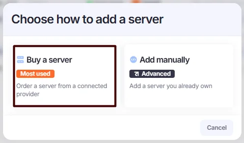 Add server window.