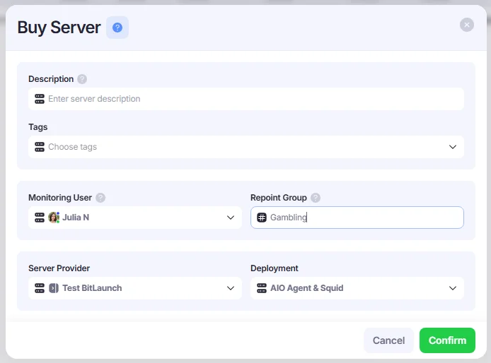 Buy Server window.
