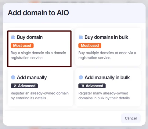 Add domain to AIO window.