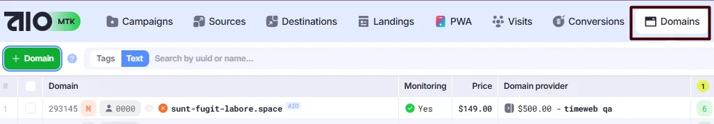 Domains tab.