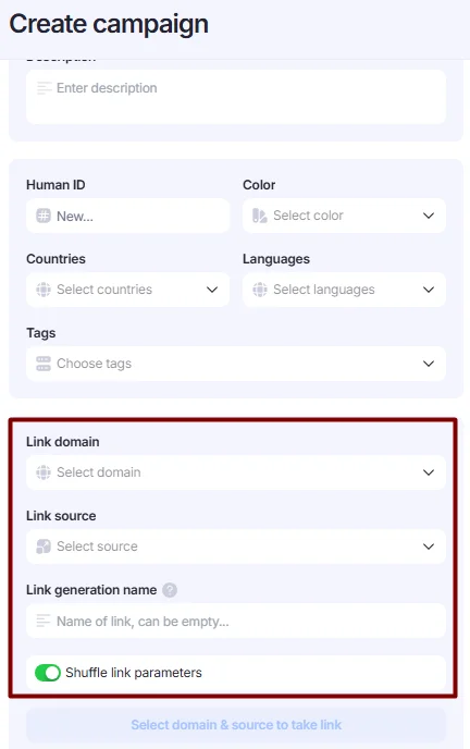 Link source in Edit Campaign window.