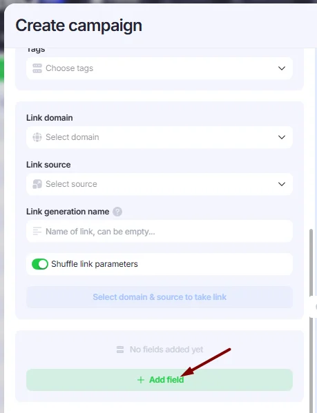 Add field button in Create Campaign window.