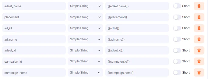 Example of Facebook parameters in Links block.