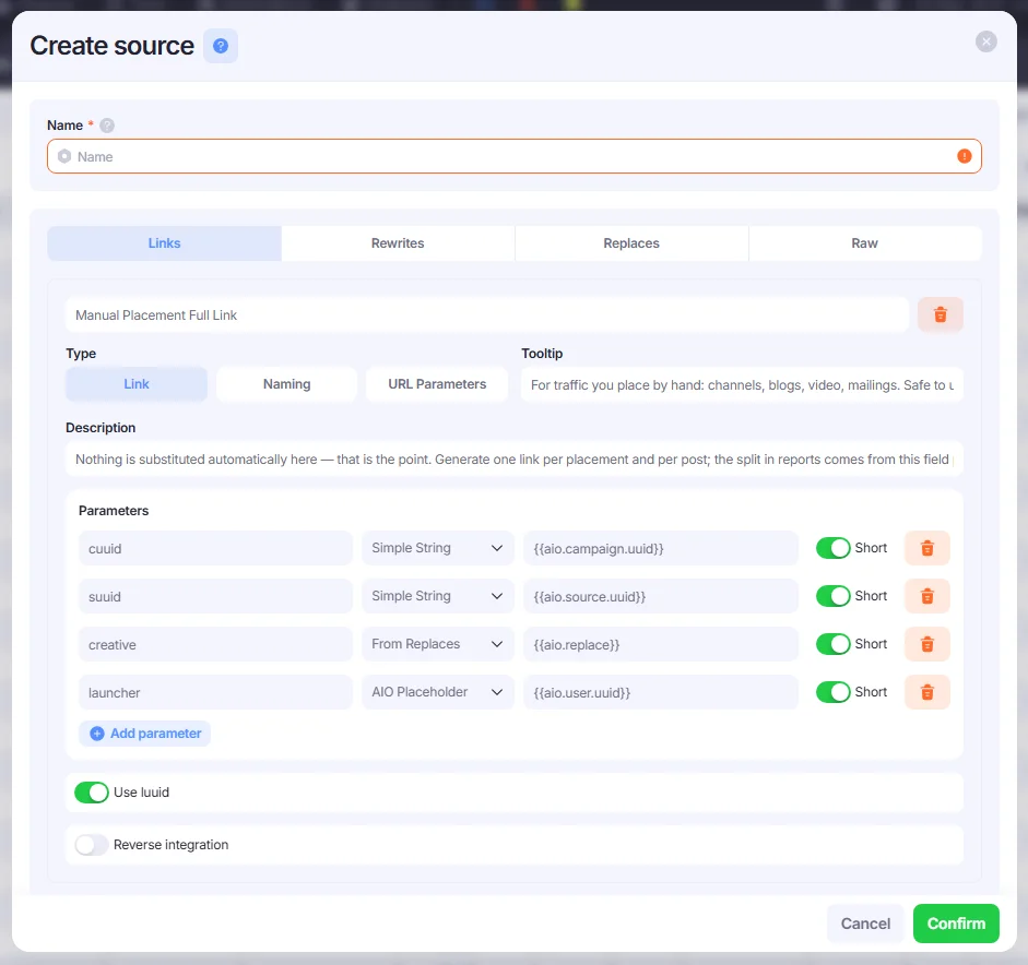 Create source window.