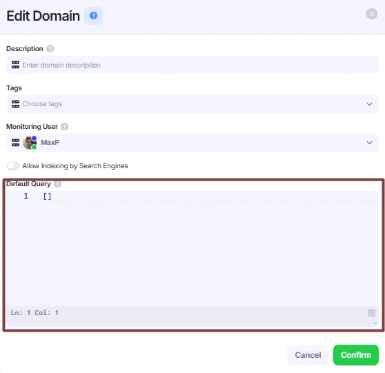 Edit domain window.