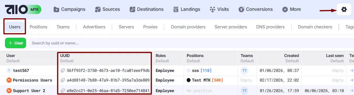 UUIDs in Users section.