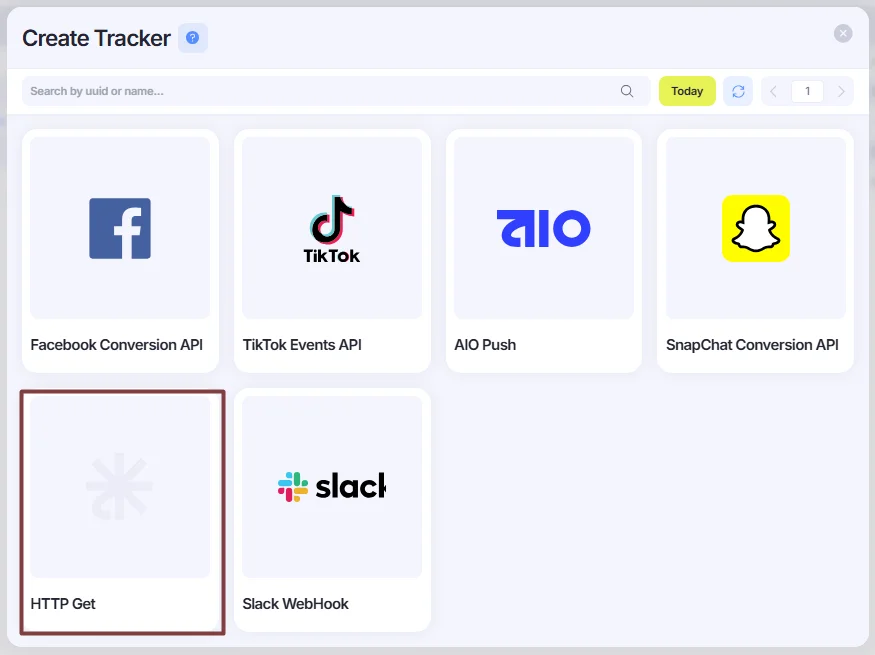 Create Tracker window.
