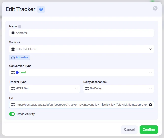 Edit Tracker window.