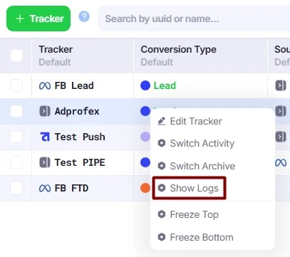 Show logs action. 