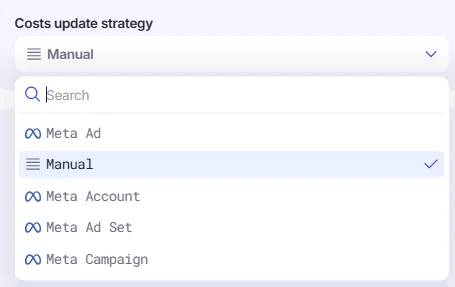 Costs Update Strategy in Edit Campaign window.