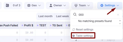 Settings→Table settings.