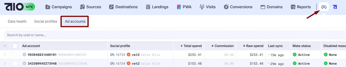 Ad Accounts tab.