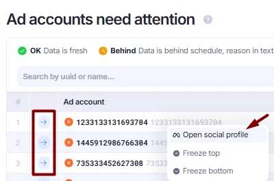 Open social profile actions.