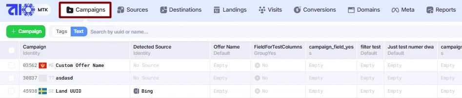 Campaigns tab.
