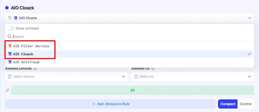 Select a traffic filter in Edit Campaign window.