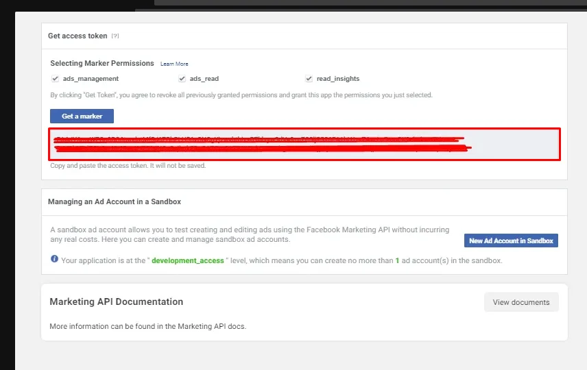 How to get an API token for FB