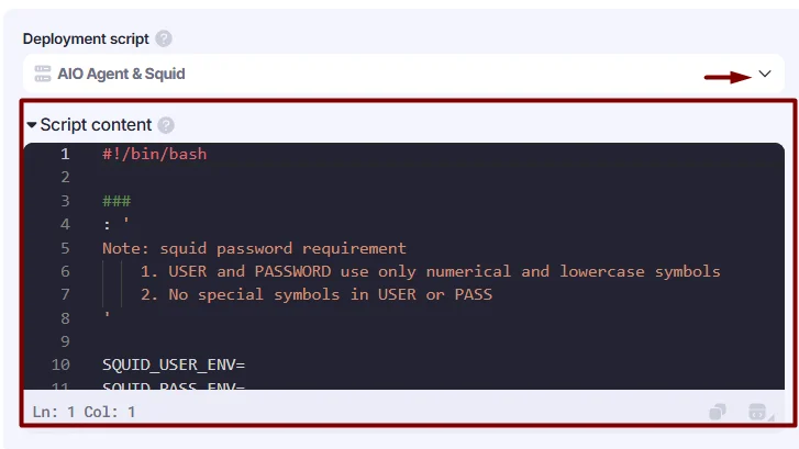 Deployment script content.