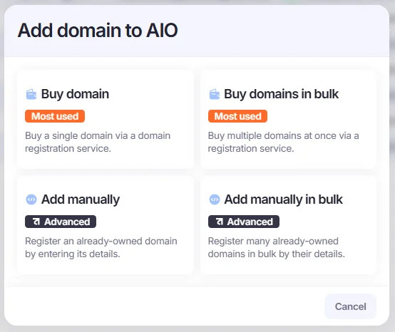 Add domain to AIO window.