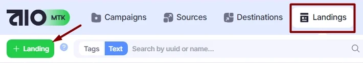 Add Landing button.