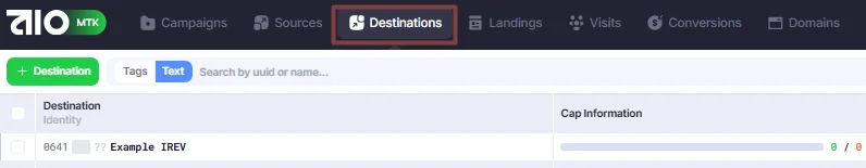 Destinations tab.