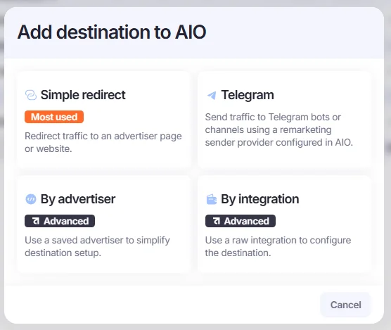 Add destination to AIO window.