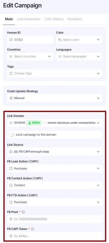 Link source in Edit Campaign window.