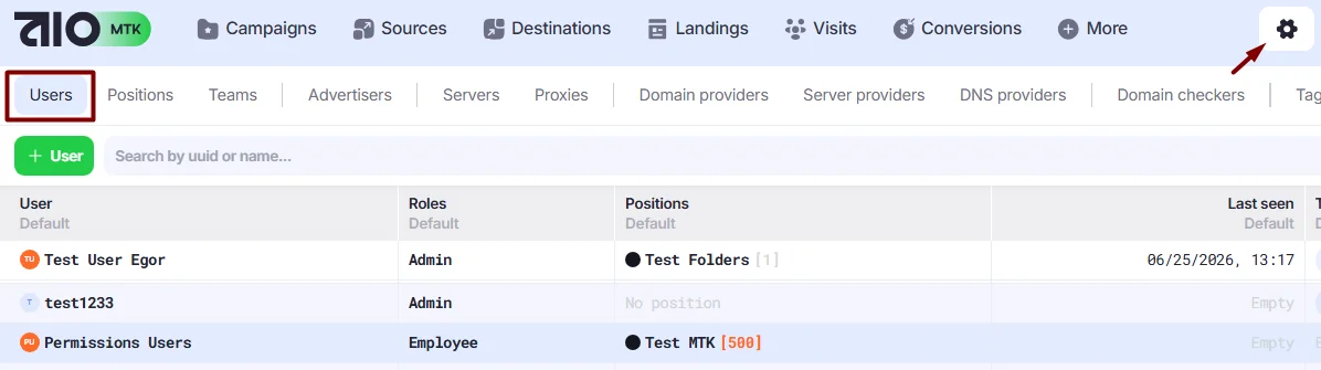Users in the Users section.