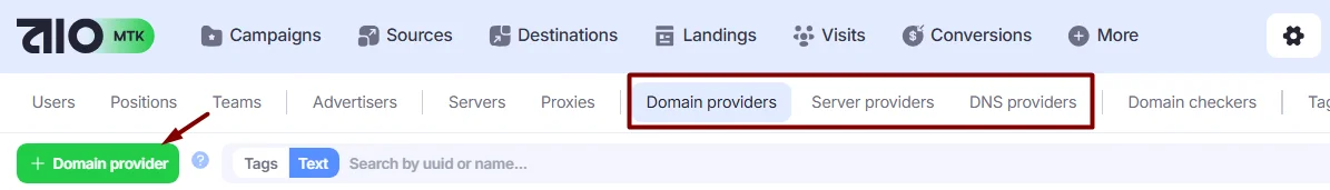 Add Domain Provider button.