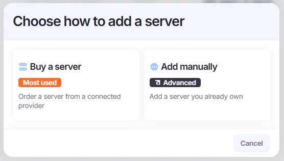 Choose how to add a server window.