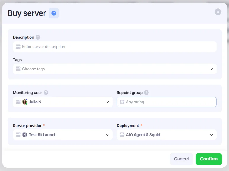 Buy Server window.