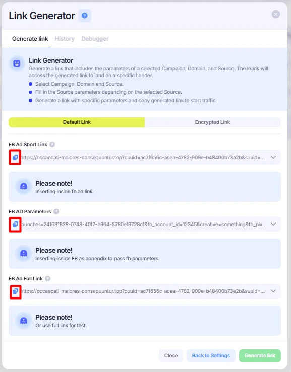 Copy Link in the Link Generator.