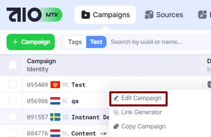 Edit Campaign in Campaign Action Menu.