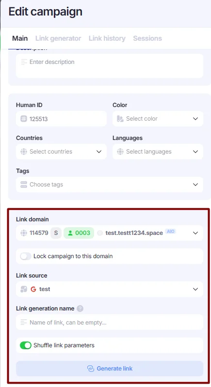 Link source in Edit Campaign window.