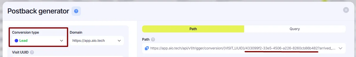 Conversion type UUID in the postback URL.