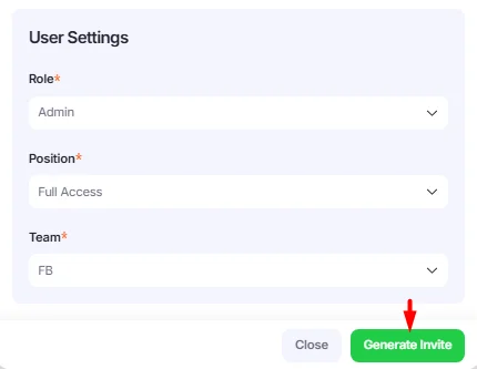 Generate invite button.