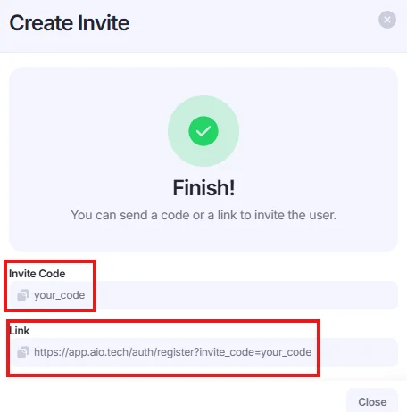 Invite code and invite link.