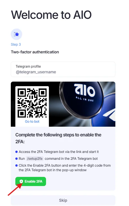 Enable 2FA button.