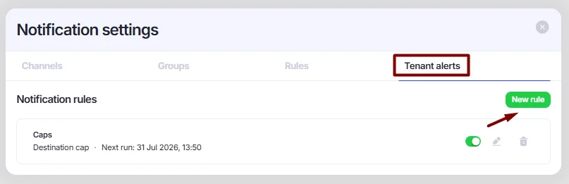 +New rule button in Tenant alerts.