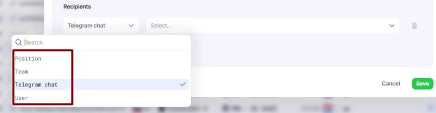 Recipient options in Groups section.