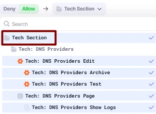 Tech: Section imperative that grants access to the entire Tech section and all actions within it.