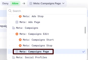 Meta: Campaigns Page that grants access only to Meta→Campaigns page.