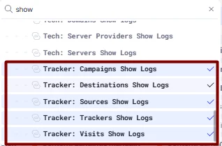 Show logs permisson enabling log access for the listed pages.
