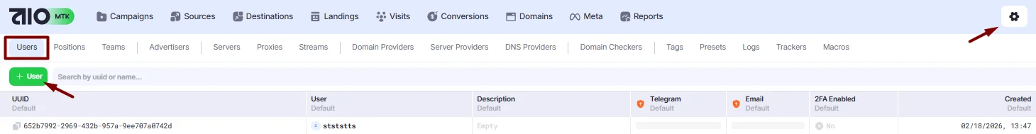+User button in the Users section.