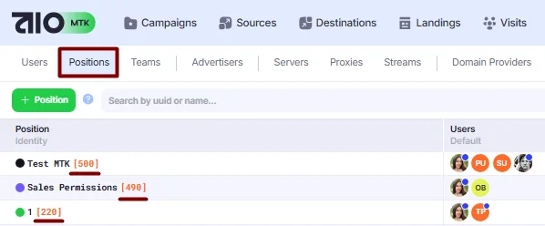 Position priorities in Positions section.