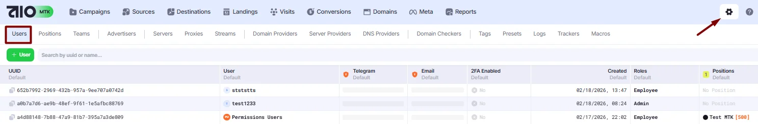 Users in the Users section.